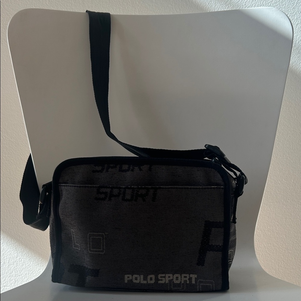 Ralph Lauren Polo Sport Gray and Black Canvas Shoulder Bag Y2K Vintage